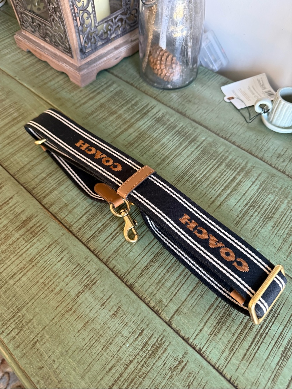 Coach Black & Tan Signature Logo Adjustable Webbing Strap - Picture 4 of 10
